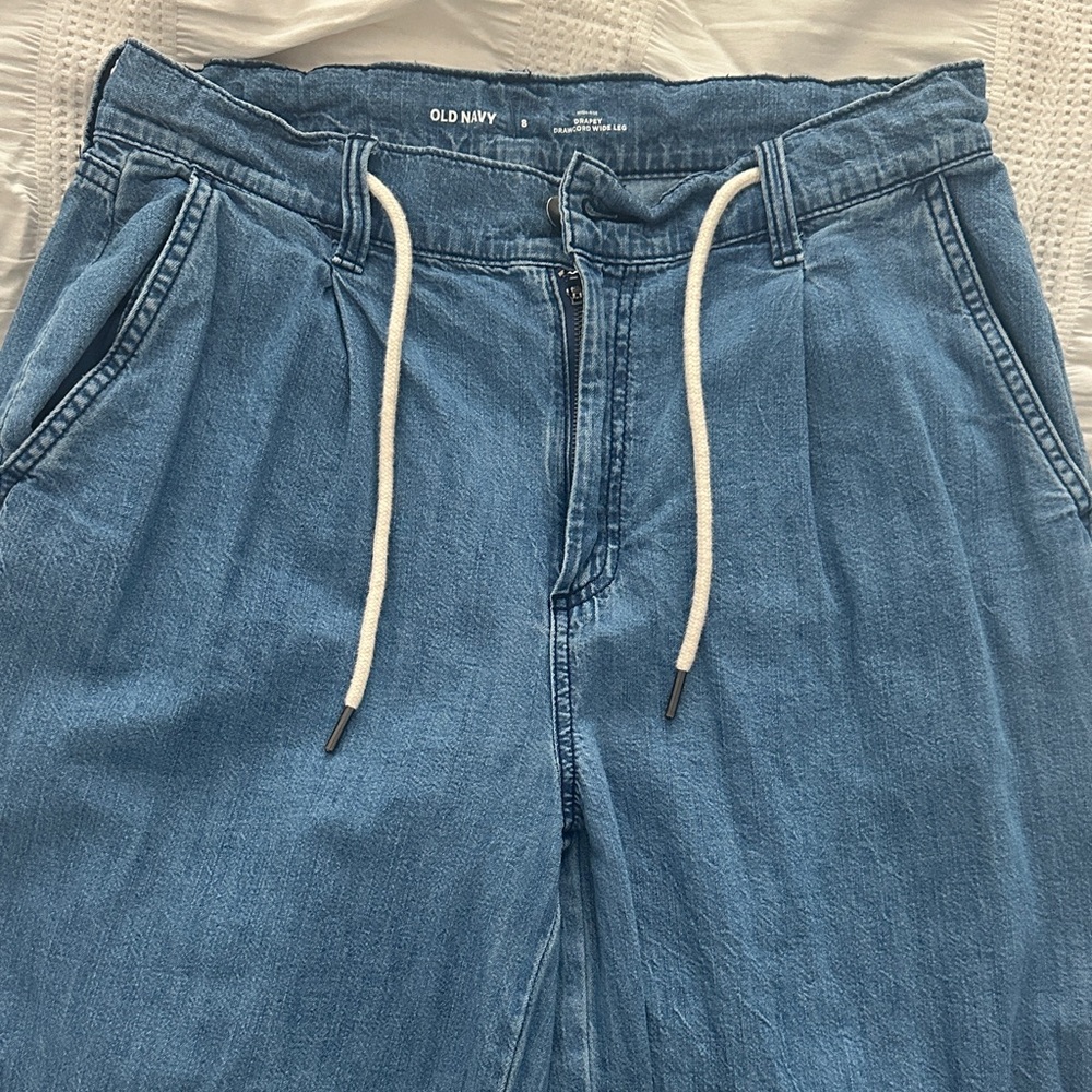 High rise drapey drawstring wide leg jeans
